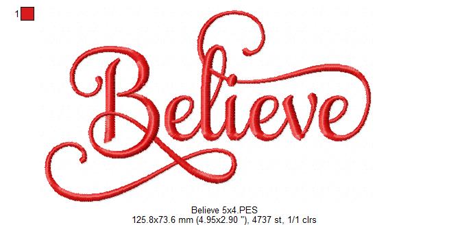 Believe - Fill Stitch - Machine Embroidery Design