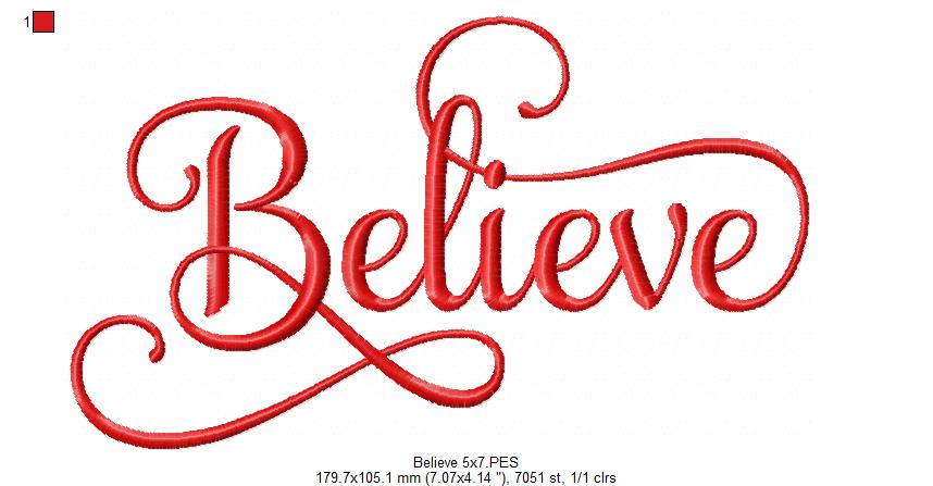 Believe - Fill Stitch - Machine Embroidery Design