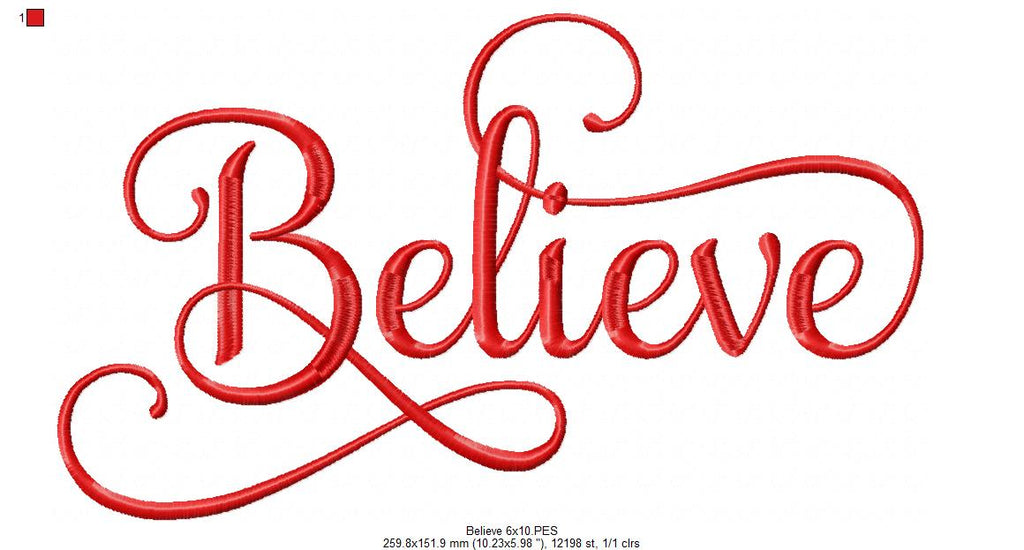 Believe - Fill Stitch - Machine Embroidery Design