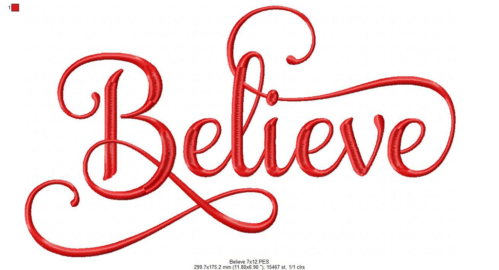 Believe - Fill Stitch - Machine Embroidery Design