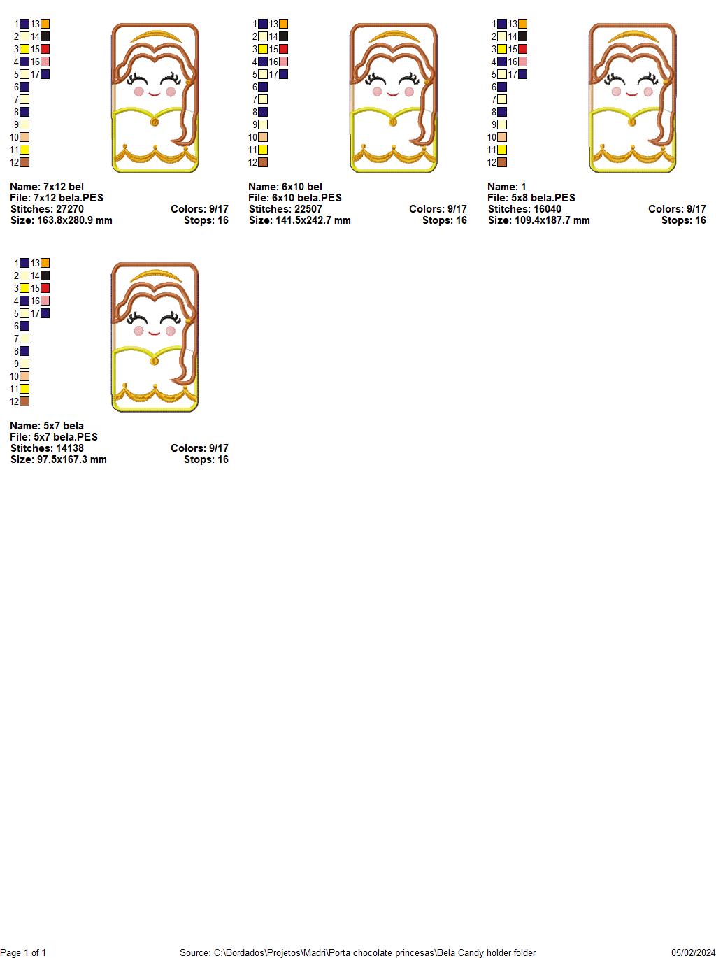 Belle Princess Candy Holder - ITH Project - Machine Embroidery Design