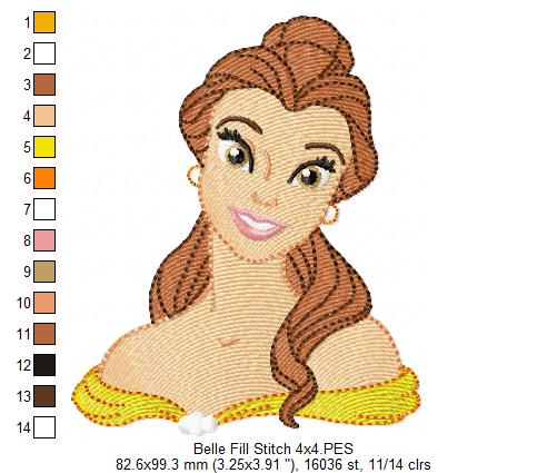 Princess Belle - Fill Stitch - Machine Embroidery Design