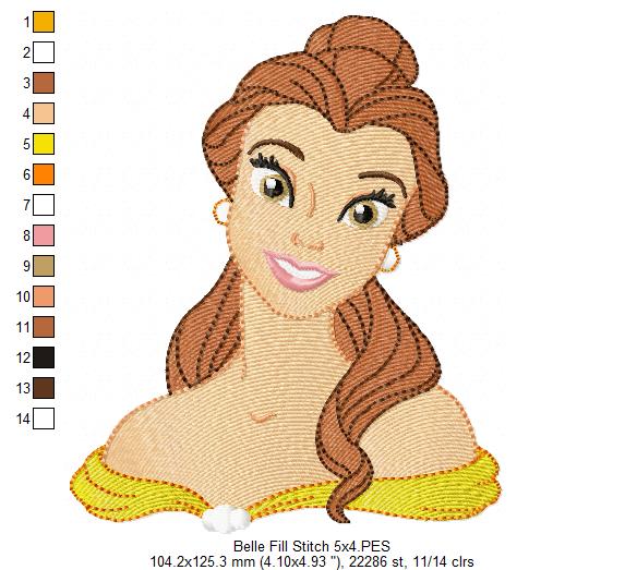 Princess Belle - Fill Stitch - Machine Embroidery Design