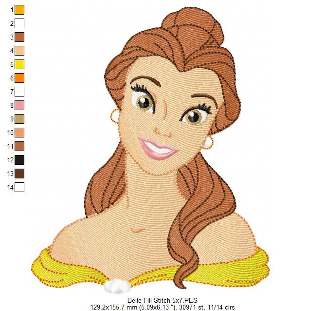 Princess Belle - Fill Stitch - Machine Embroidery Design