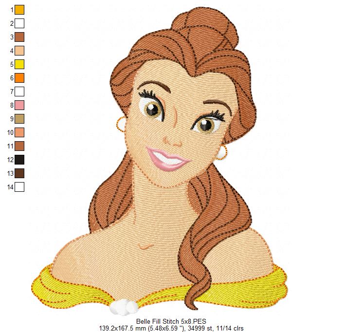 Princess Belle - Fill Stitch - Machine Embroidery Design