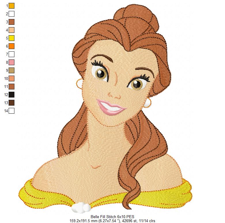 Princess Belle - Fill Stitch - Machine Embroidery Design