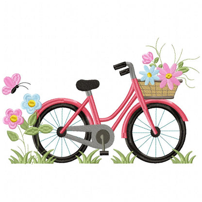 Bicycle and Flowers - Fill Stitch - Machine Embroidery Design