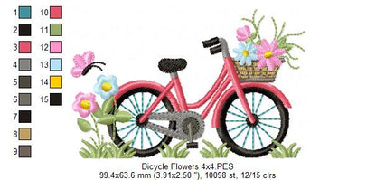 Bicycle and Flowers - Fill Stitch - Machine Embroidery Design