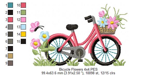 Bicycle and Flowers - Fill Stitch - Machine Embroidery Design