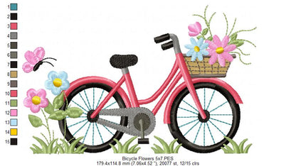 Bicycle and Flowers - Fill Stitch - Machine Embroidery Design