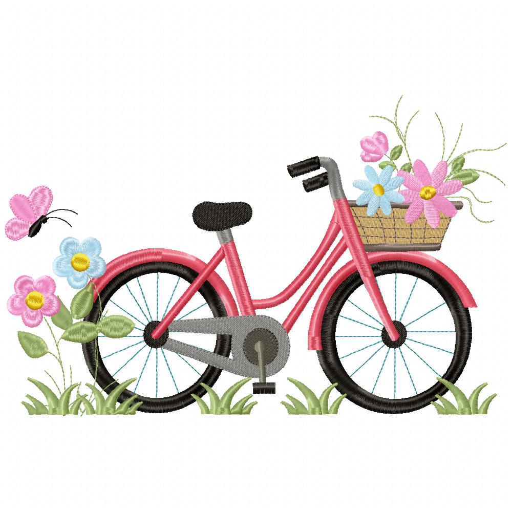 Bicycle and Flowers - Fill Stitch - Machine Embroidery Design