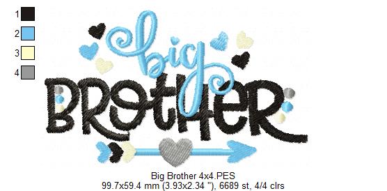 Big Brother Arrow and Hearts - Fill Stitch - Machine Embroidery Design