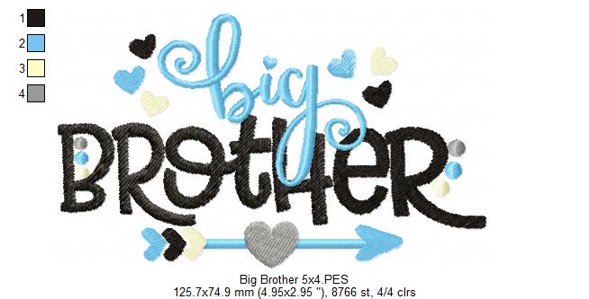 Big Brother Arrow and Hearts - Fill Stitch - Machine Embroidery Design