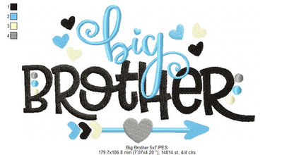 Big Brother Arrow and Hearts - Fill Stitch - Machine Embroidery Design