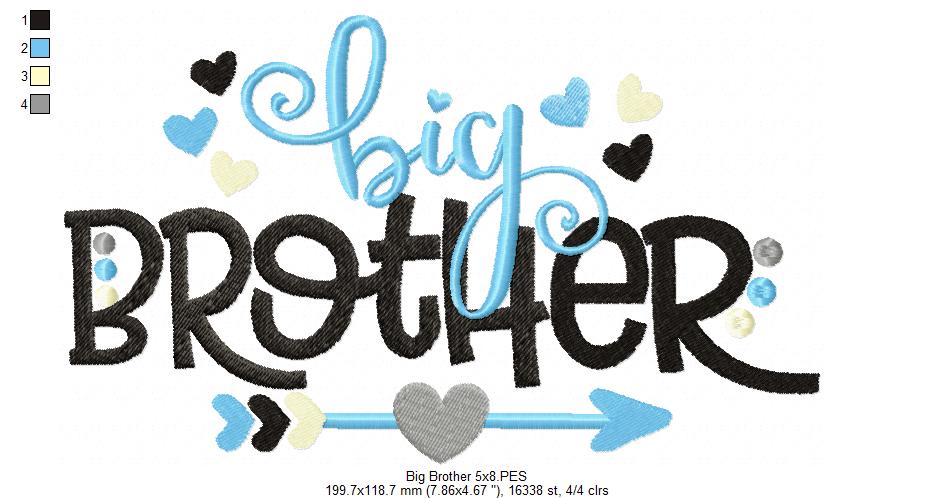 Big Brother Arrow and Hearts - Fill Stitch - Machine Embroidery Design