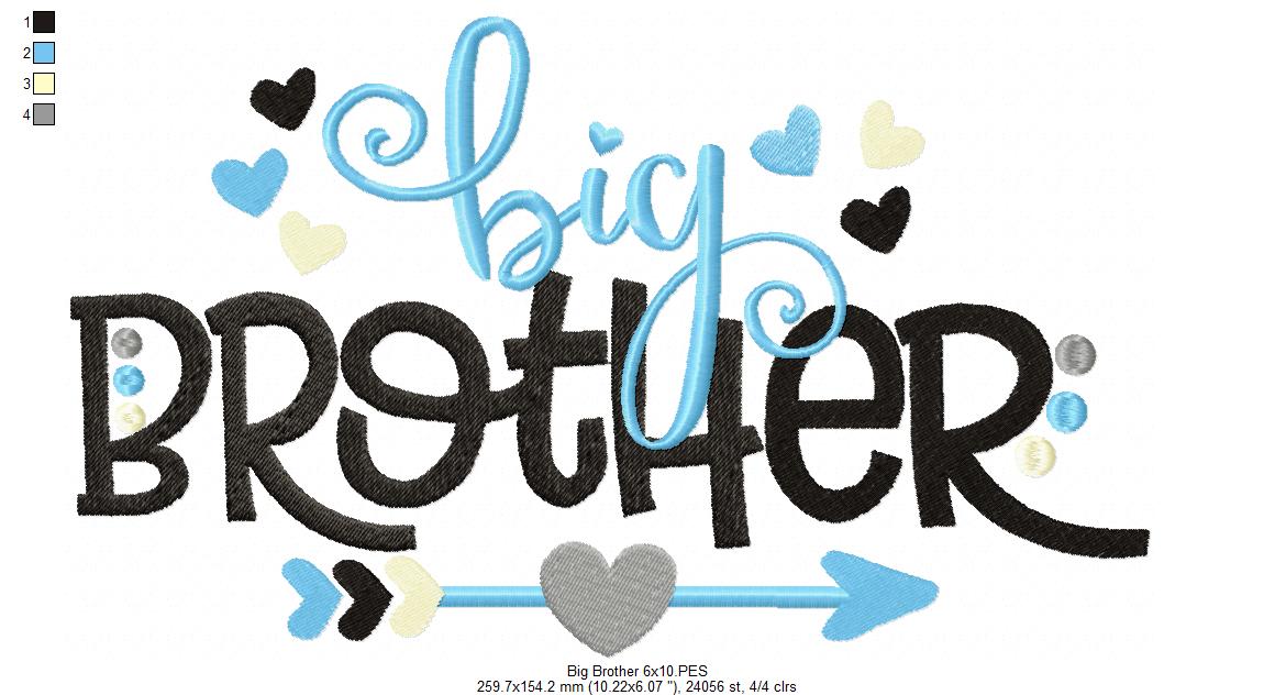 Big Brother Arrow and Hearts - Fill Stitch - Machine Embroidery Design