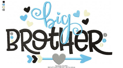 Big Brother Arrow and Hearts - Fill Stitch - Machine Embroidery Design
