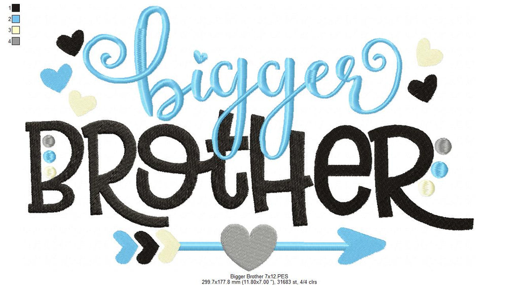 Bigger Brother Arrow and Hearts - Fill Stitch - Machine Embroidery Design