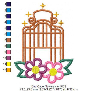 Bird Cage and Flowers - Applique