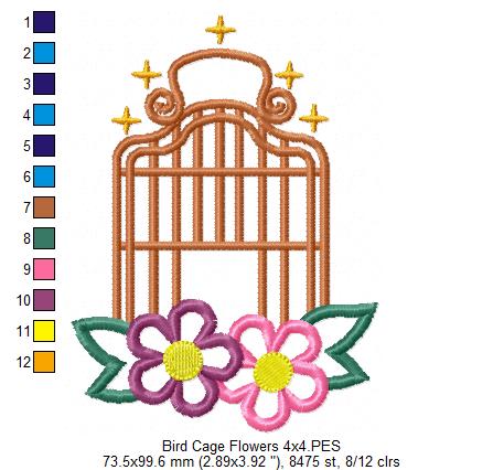 Bird Cage and Flowers - Applique