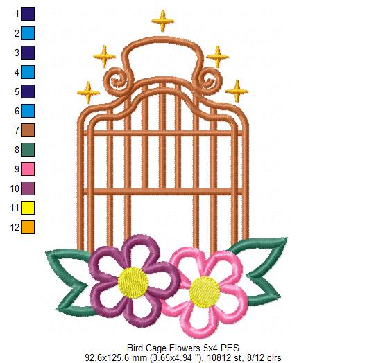 Bird Cage and Flowers - Applique