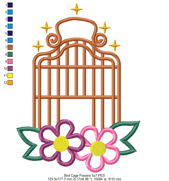Bird Cage and Flowers - Applique