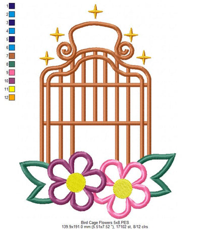Bird Cage and Flowers - Applique