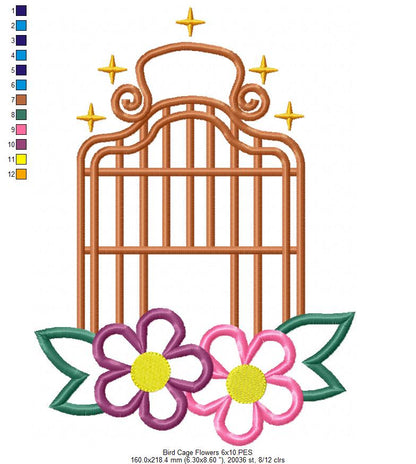 Bird Cage and Flowers - Applique