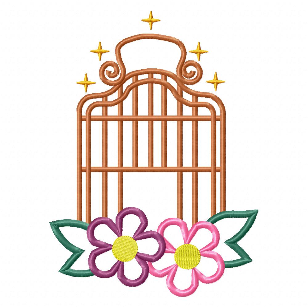 Bird Cage and Flowers - Applique