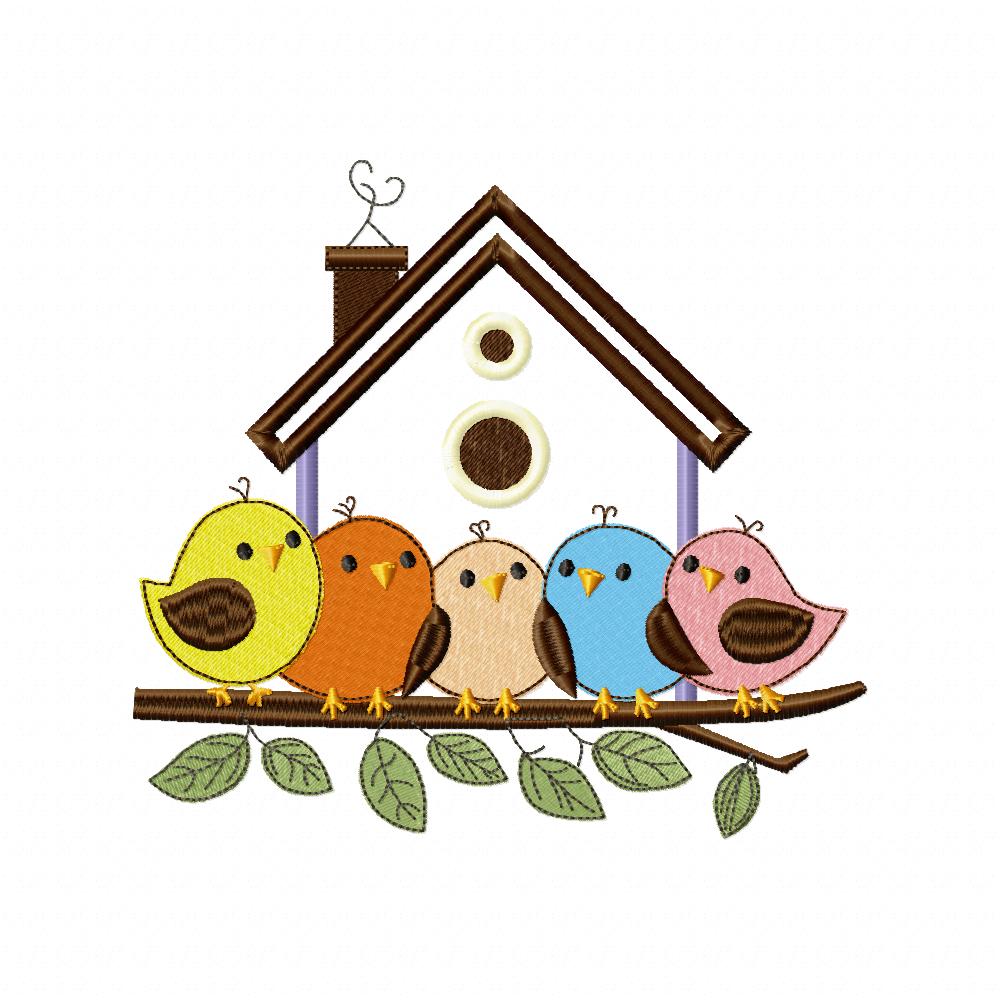 Birds and Bird House - Applique - Machine Embroidery Design