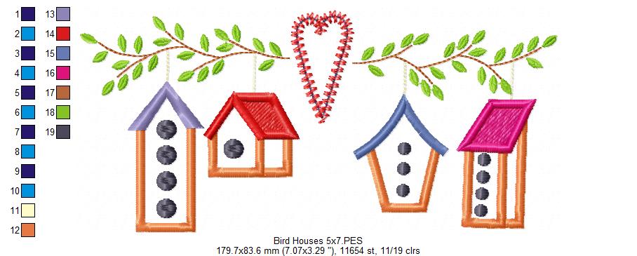 Bird Houses - Applique - Machine Embroidery Design