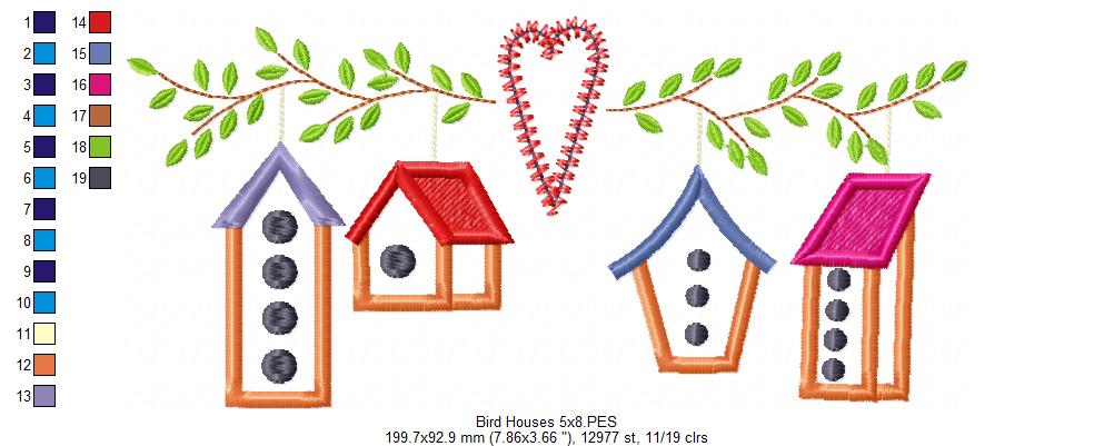 Bird Houses - Applique - Machine Embroidery Design