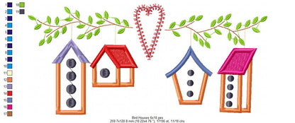 Bird Houses - Applique - Machine Embroidery Design
