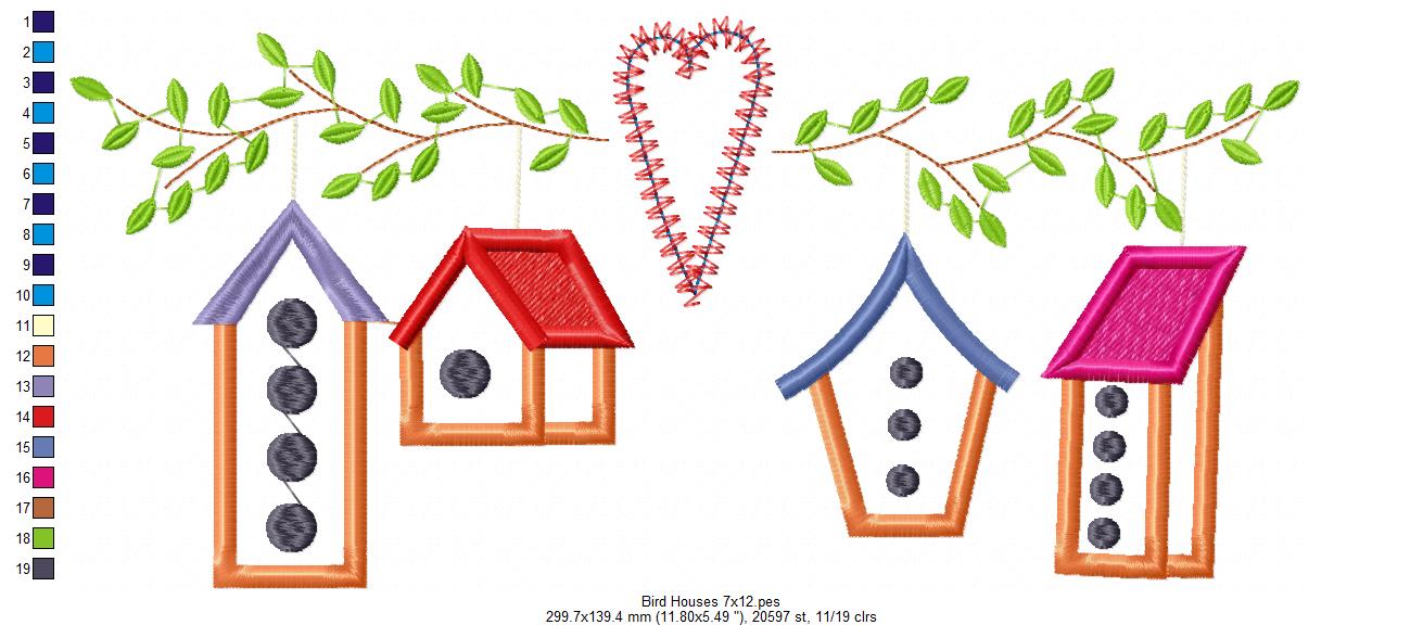 Bird Houses - Applique - Machine Embroidery Design