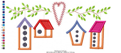 Bird Houses - Applique - Machine Embroidery Design