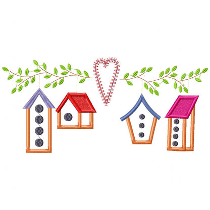 Bird Houses - Applique - Machine Embroidery Design