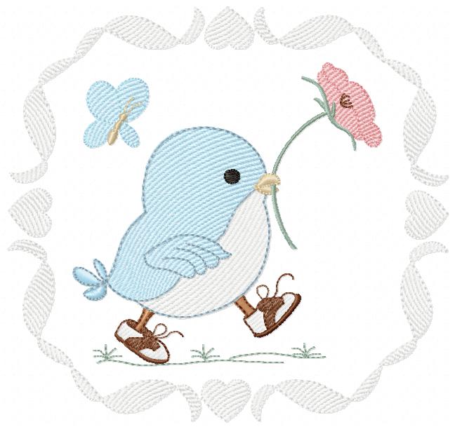 Cute Bird with Shoes and a Flower - Fill Stitch