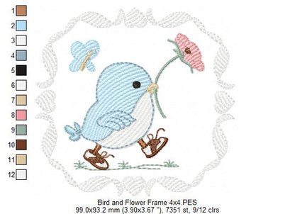 Cute Bird with Shoes and a Flower - Fill Stitch