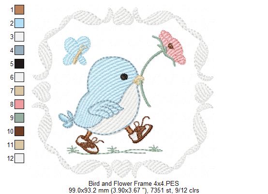 Cute Bird with Shoes and a Flower - Fill Stitch