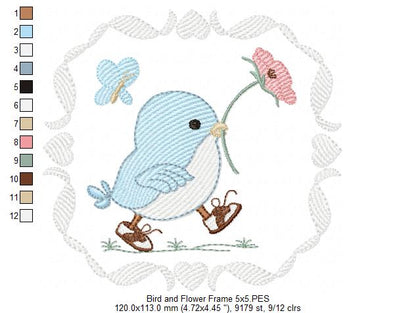 Cute Bird with Shoes and a Flower - Fill Stitch