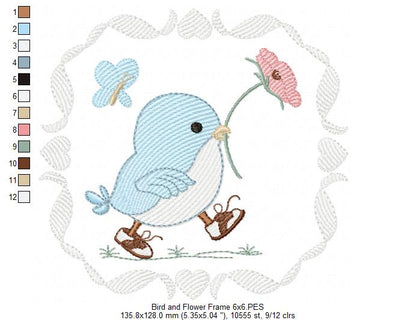 Cute Bird with Shoes and a Flower - Fill Stitch