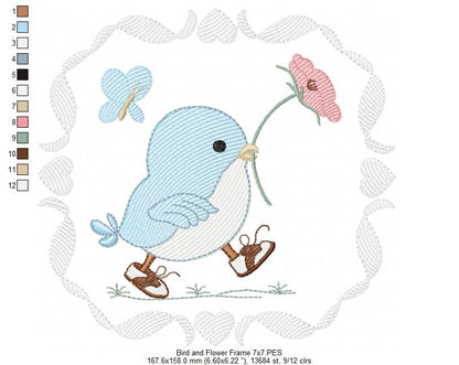 Cute Bird with Shoes and a Flower - Fill Stitch