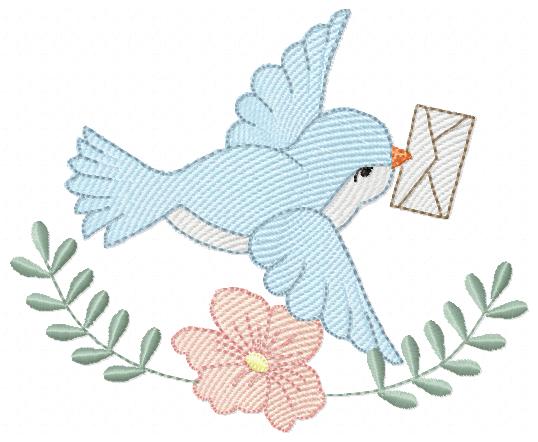 Bird, Letter and a Flower - Fill Stitch Embroidery