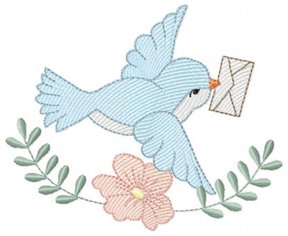 Bird, Letter and a Flower - Fill Stitch Embroidery