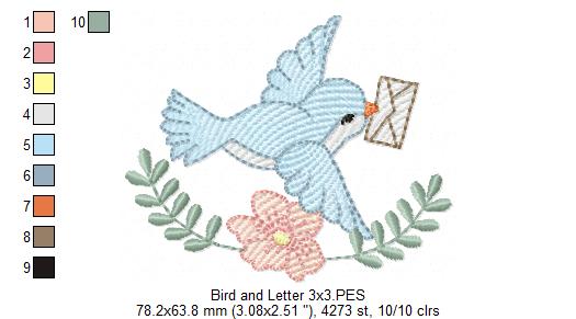 Bird, Letter and a Flower - Fill Stitch Embroidery
