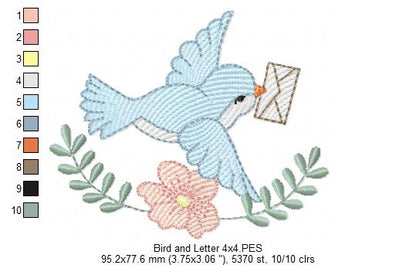 Bird, Letter and a Flower - Fill Stitch Embroidery