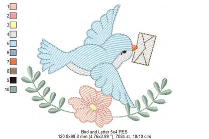 Bird, Letter and a Flower - Fill Stitch Embroidery