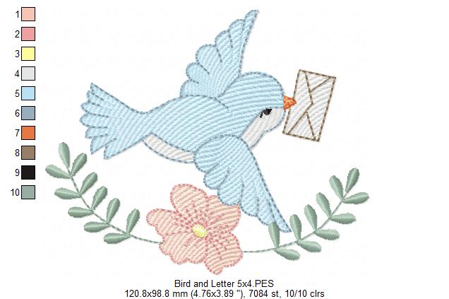 Bird, Letter and a Flower - Fill Stitch Embroidery