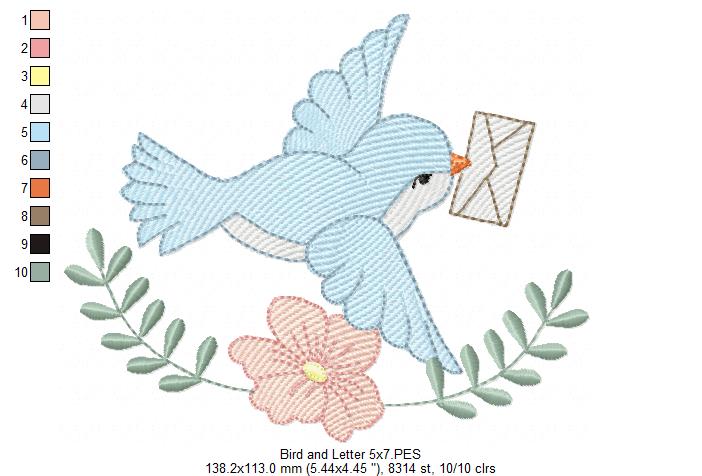 Bird, Letter and a Flower - Fill Stitch Embroidery