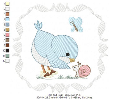 Cute Bird with Shoes and a Snail - Fill Stitch